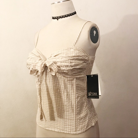 Checkered plaid front tie bohemian gypsy retro top - Picture 3 of 6